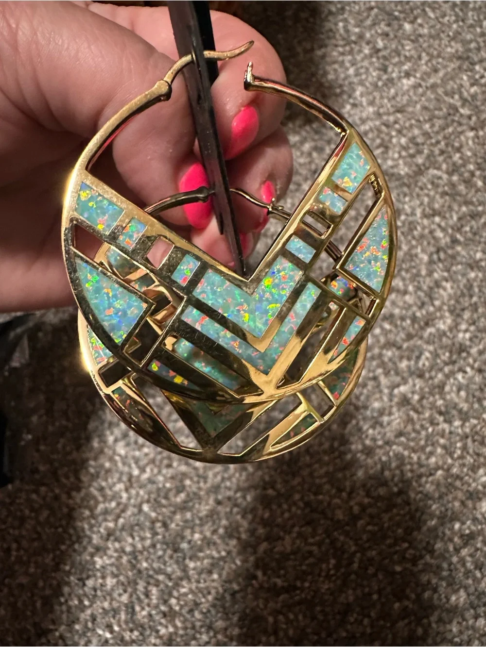 nOir Jewelry Gold-Tone Hoop Earrings with Turquoise-Green Inlay